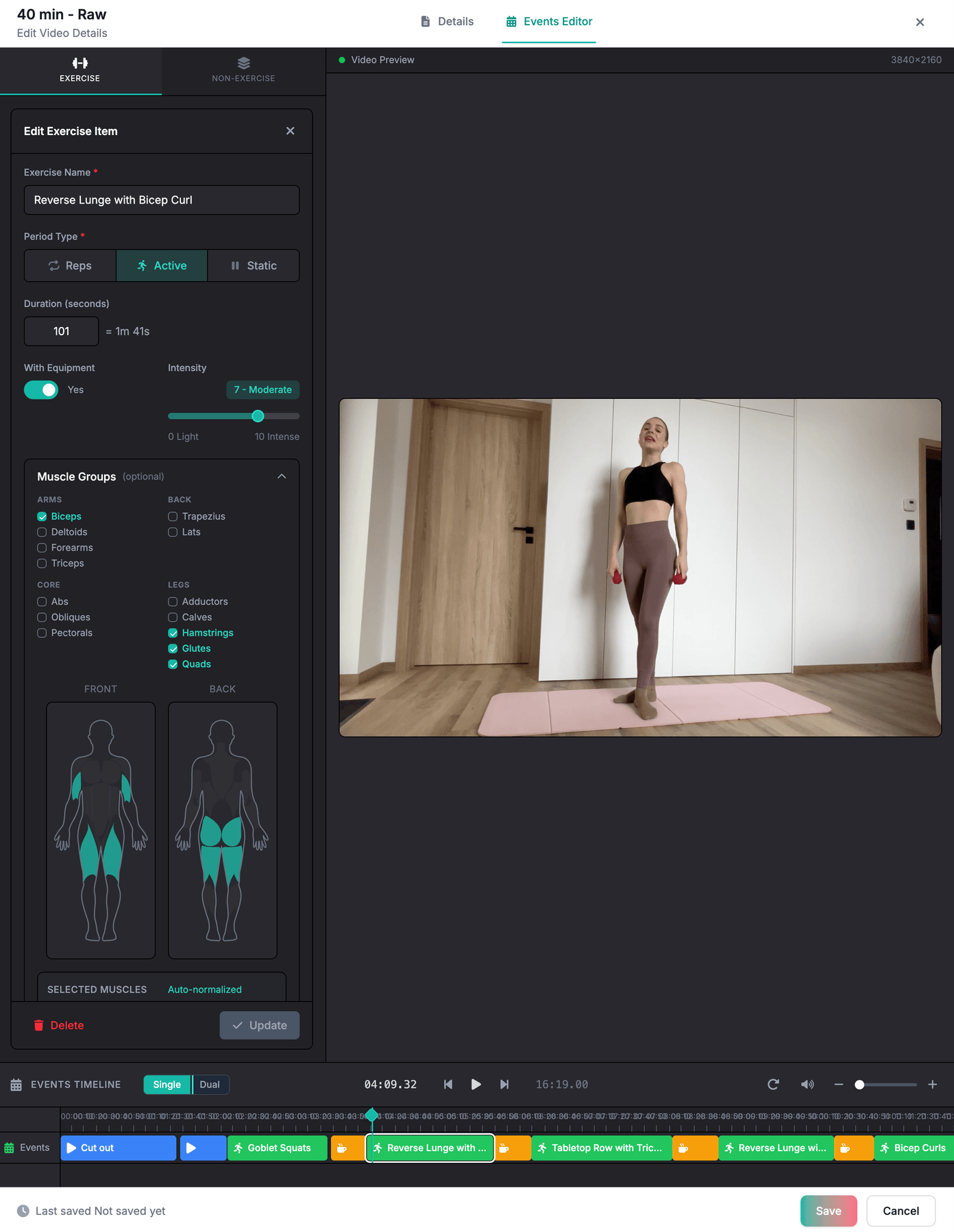 Events Editor: review detected exercises on a single video timeline