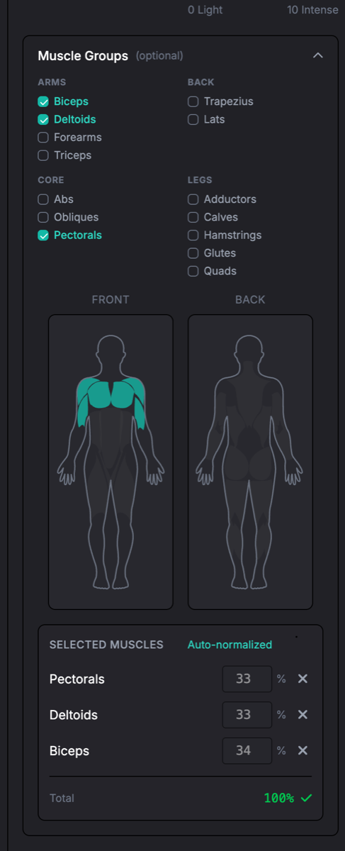 Exercise and muscle selection