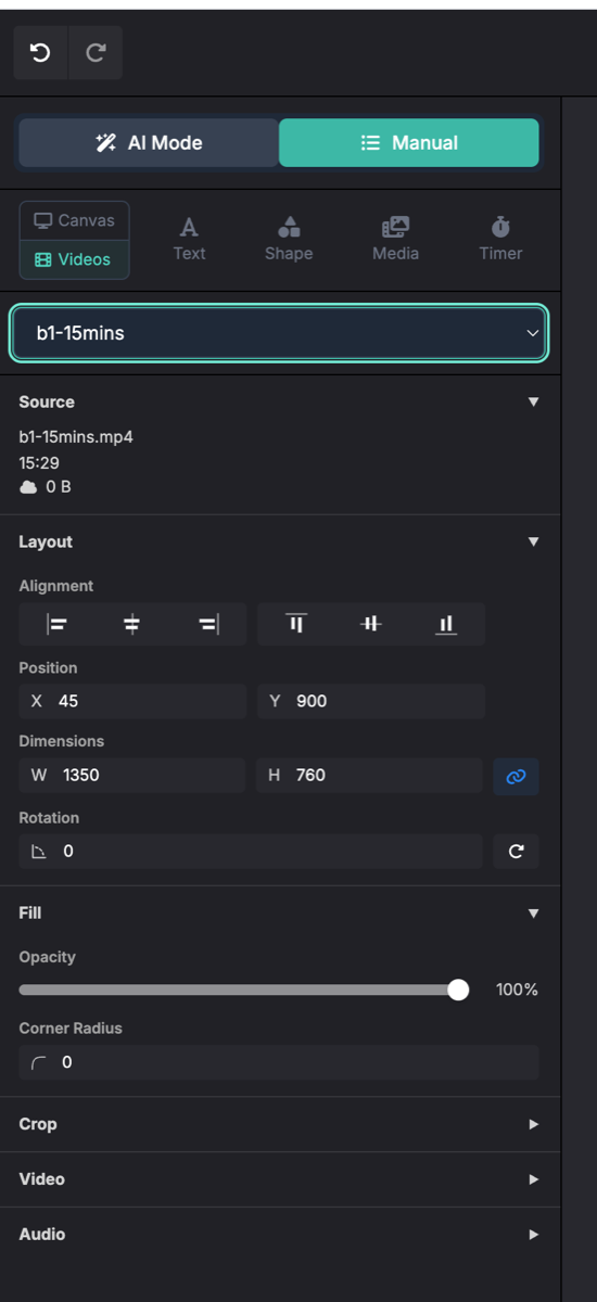 Manual editing controls