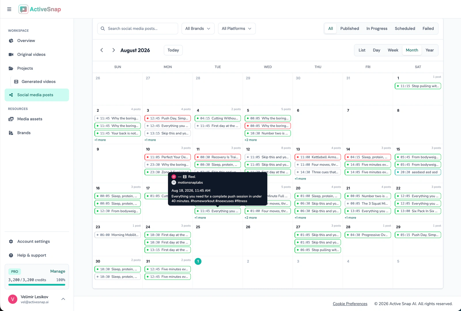 Content Calendar month view with every scheduled and published post