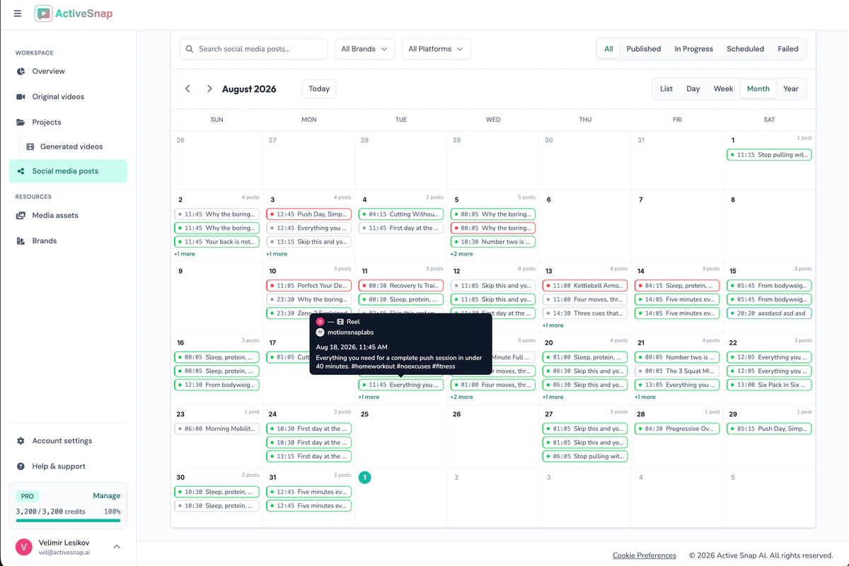 Content Calendar month view