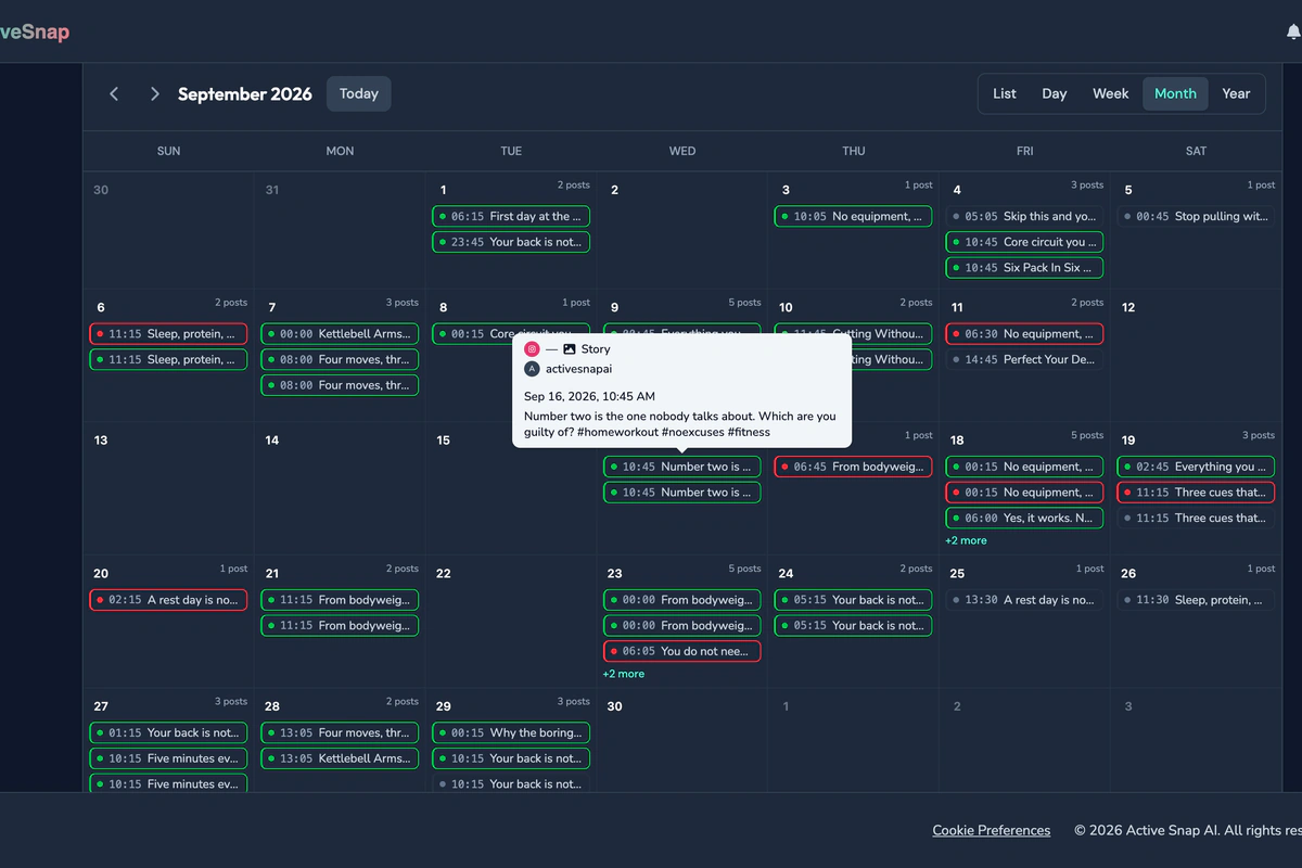 Content Calendar month view