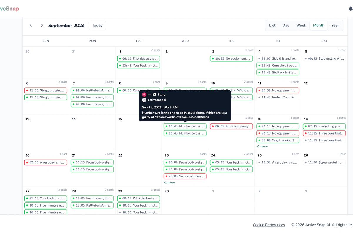 Content Calendar month view