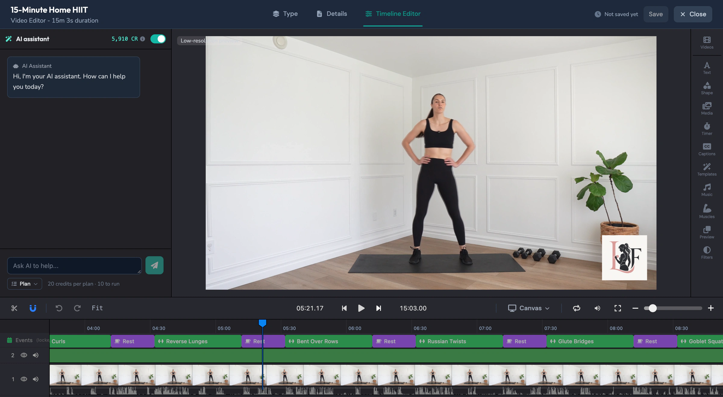 Raw session in the timeline editor, straight off the camera, no overlays applied yet