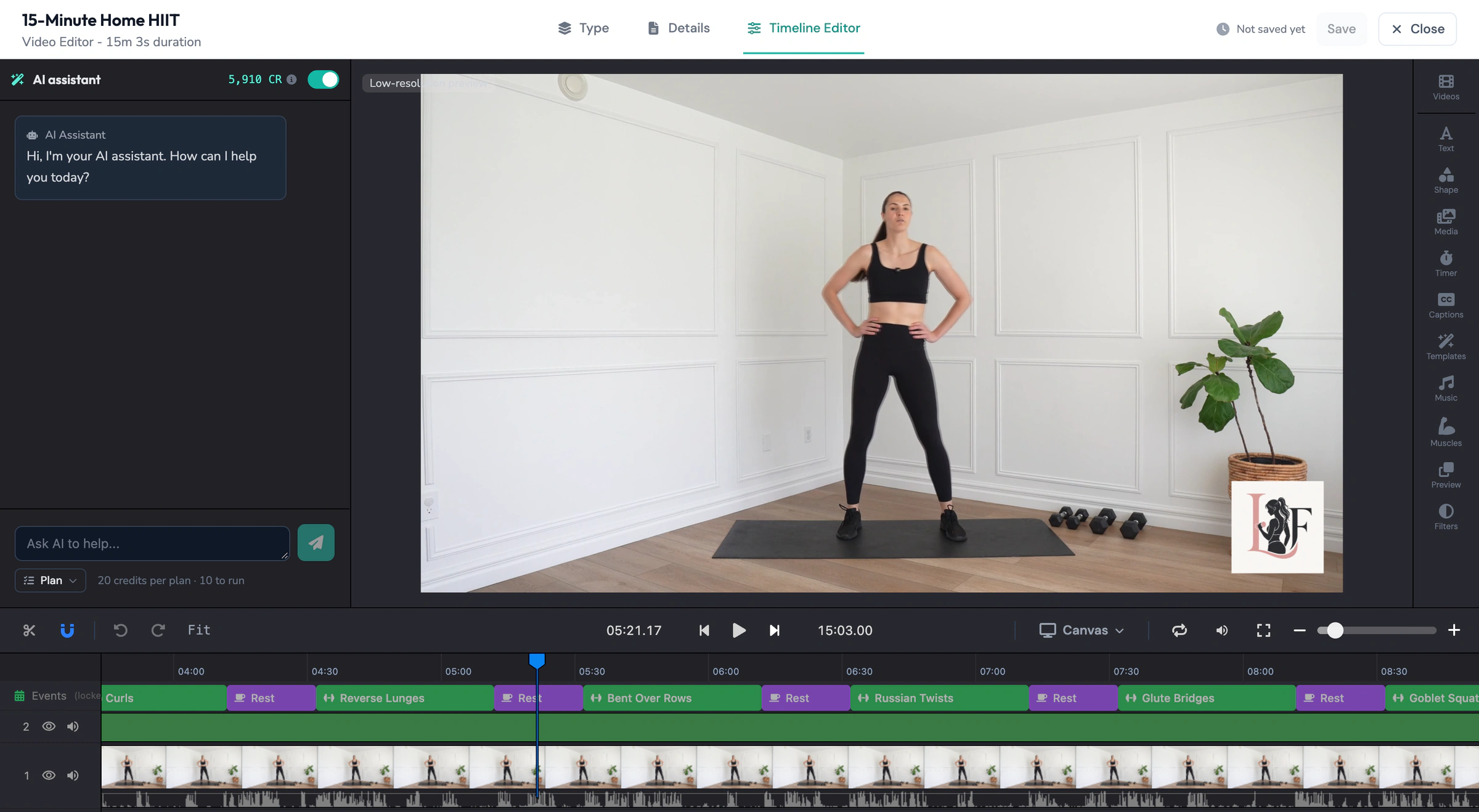 Raw session in the timeline editor, straight off the camera, no overlays applied yet