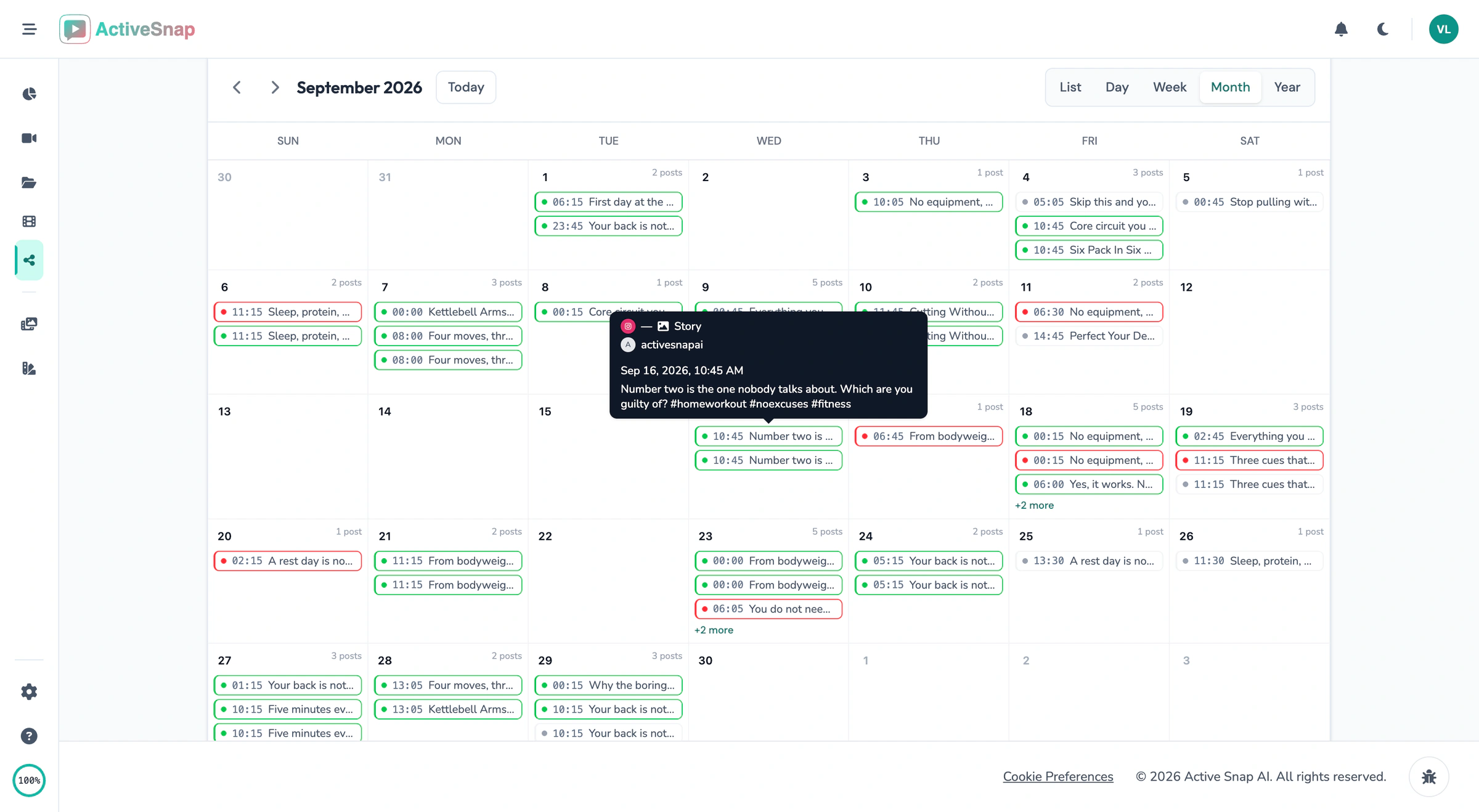 Content Calendar month view with the week scheduled